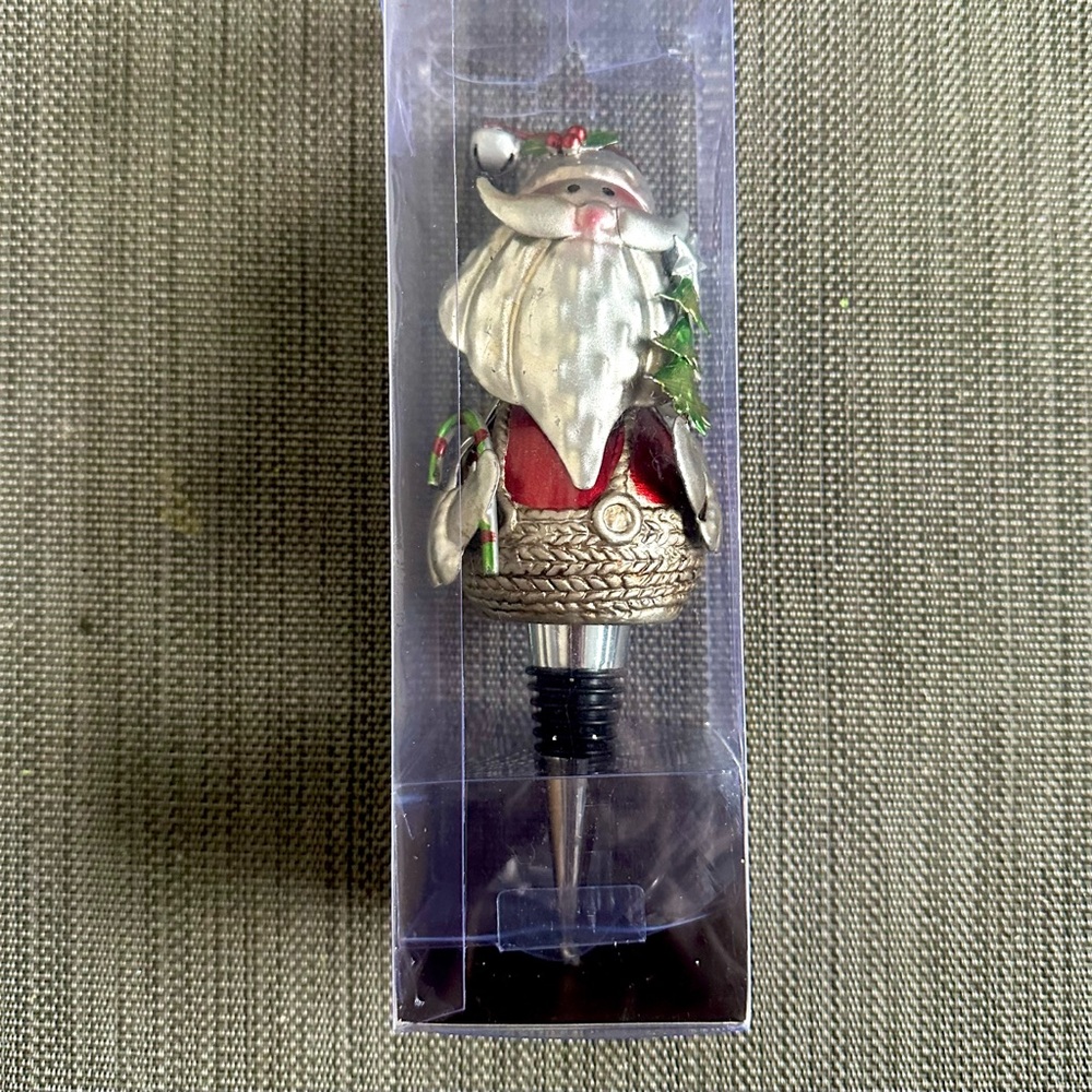Pier1  Santa, Bottle Stopper, Handcrafted metal  holiday, box not open
